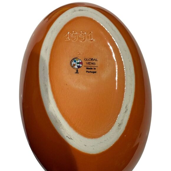 Vtg Global Views Portugal Orange Art Deco Ceramic Bulbous Accent Vase MCM 1991 - Picture 7 of 10